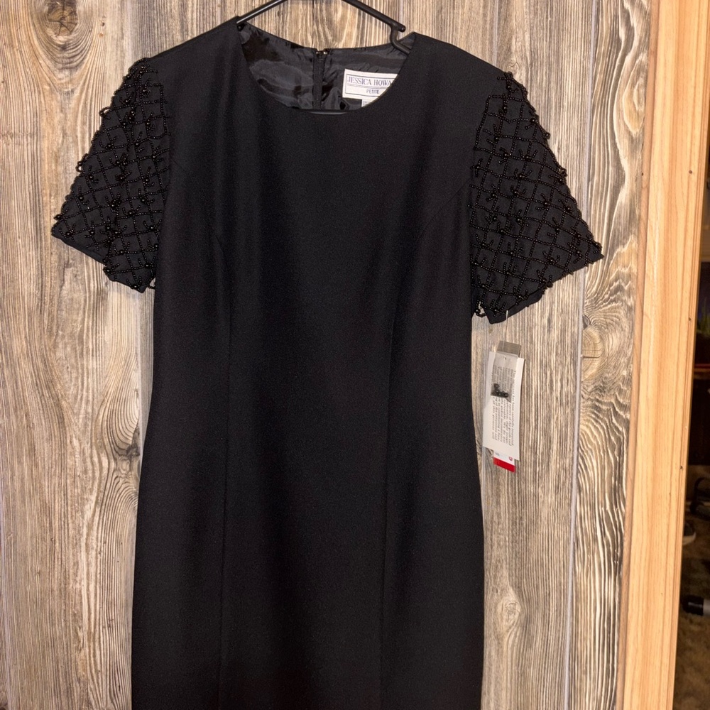 Jessica Howard Black Midi Dress with Textured Sleeves